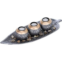 Relaxdays Tea Light Holder, 3 Candle Holders, Leaf Tray, Decorative Stones, Table Decoration for Living Room, Candle Decoration, Silver/Gold