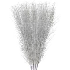 piegādes karte Maza 45 cm mākslīgā pampas zāle Mākslīgā pūkaina pampas zāle 7 zari Mākslīgās vāzes pildvielas mājas biroja vāzes kāzu dekorēšanai sudraba iepakojums pa 4