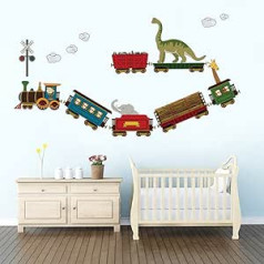 decalmile Wall Sticker Animal Train Dinosaur Elephant Giraffe Wall Sticker Nursery Wall Sticker Baby Room Wall Decoration