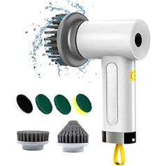 Electric cleaning brush, spin scrubber for bathroom and joints, cleaning brush for household with 5 brush heads, 2 modes, perfect for deep cleaning of tiles, kitchen, barbecue, glass and tyre LED