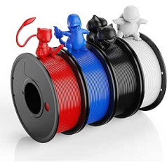 Xute Filament 1,75 PLA, PLA Filament 1,75 mm (4 x 250 g) 3D printeriem, izmēra precizitāte +/- 0,02 mm, vakuuma iepakojums, iekļauts melns, balts, sarkans, zils