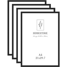 HIMEETIME A4 Black Aluminium Picture Frame, Can Be Hung on the Wall or Placed on the Table, Suitable for Displaying Posters, Diplomas and Photos, Set of 4