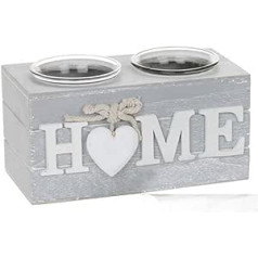 Shabby Chic grau Provence Herz Doppelter Teelichthalter erhältlich in Love oder Home, keramik, Home