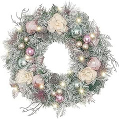 Valery Madelyn 18 Inches/46 cm Christmas Wreath for Front Door with Sparkling Dream Rose and Golden Wreath with Balls, Christmas Reef with LED Lights and Timer Function for Christmas Parties