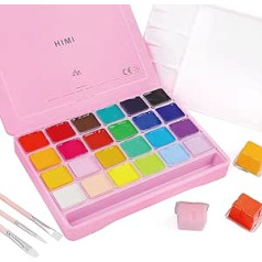 INK LAB HIMI Gouache Paint Set 24 Colours 30 ml Gouache Paint with Brush Non-Toxic Unique Jelly Cup Design with Palette for Artists Students Children