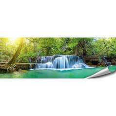 ARTBAY ūdenskrituma plakāts HD XXL panorāmas mākslas druka 118,8 x 42 cm Tropu ūdenskritums mežā Saule Dabas attēli Augstākās kvalitātes