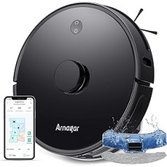 Arnagar S8 Robot Vacuum Cleaner with Wiping Function, 3500Pa Suction Power, Laser Navigation Mapping, 220 min Running Time, Compatible with Alexa & Google Assistant, App Control, for Pet Hair, Carpets
