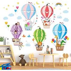 BASHOM BS-104 sieniniai lipdukai gyvūnai karšto oro balionuose, vaikų kambarys, beždžionė, balionas, kūdikis, žirafa, gyvūnas, gimtadienio lipdukai, balionų popierius