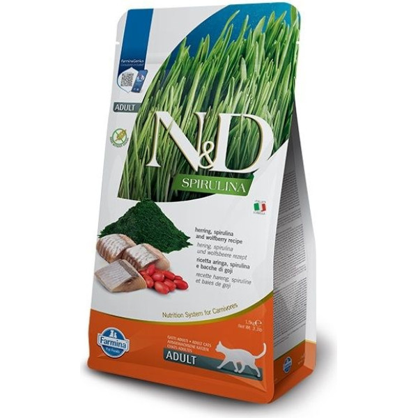 n&d spirulīna siļķe - sausa kaķu barība - 1,5 kg