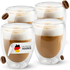 Latte Macchiato glāzes, 4 glāzes ar dubultiem sieniņiem, karstumizturīgas un mūsdienīga dizaina kafijas tasītes, tējas glāzes, kapučīno tasītes (Latte Macchiato glāzes, 350 ml, 4 gab.)