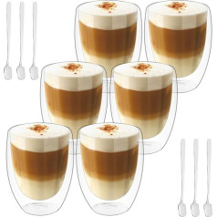 Latte Macchiato glāzes, divstūra kafijas glāzes 350 ml, divstūra glāzes, kapučīno glāzes, kafijas tasītes, kafijas krūzes stikls, kafijas krūzes stikls, termo glāzes, divstūra, espresso tasītes, komplekts