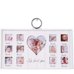 HAUCOZE Baby Picture Frame My First Year Keepsake Frame 12 Months Milestone Photo Frame Birthday Gift Wall Art Decor 35 cm