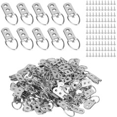 MANCHAP Pack of 100 Double Hole D Ring Picture Hangers, Picture Frame Hangers, Picture Frame Hooks, Picture Hooks, Picture Hooks ar 100 skrūvēm attēlu rāmju piekāršanai