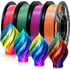 EONO 4 x 250 g krāsu iepakojums, trīskrāsu PLA filaments 1,75 mm, daudzkrāsains 3D printera filaments, 4 x 250 g spoles, zīda rozes, sarkans/zils/zils/zaļš, sarkans/zils/zelts, zaļš/violets/vara, zils/violets/geltens