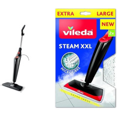 Vileda Steam Plus XXL tvaika tīrītājs, higiēniskai lielu virsmu tīrīšanai, piemērots visām grīdām + Vileda Steam Plus XXL mikrošķiedras rezerves pārvalki, 2 gab. komplektā