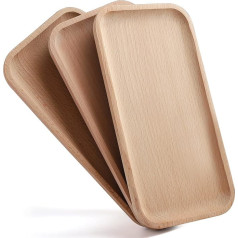 zeeooil Koka servēšanas šķīvji 3 Pack 9,75 collu taisnstūra koka servēšanas paplāte Charcuterie Boards Solid Natural Plate dārzeņiem, augļiem, Charcuterie, suši un uzkodām