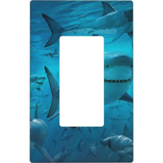 Shark Cool Blue Single Rocker Switch Cover Dekoratīvā sienas plāksne 1 Gang Socket dekorēšana zēniem Bērnu istaba Dzīvojamā istaba Veļas mazgātava Virtuves dekori