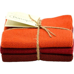 Solwang Cleaning Cloths, Set of 3, Knitted Cotton Wipes (Burnt Red Combo)