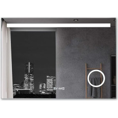 MIQU Vannas istabas spogulis ar apgaismojumu 80 x 60 cm Vannas istabas spogulis Warm White / Cool White LED Light Sienas spogulis ar ligzdu 3x palielinājums Touch Anti-Fog Pulkstenis