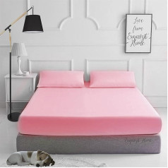 EXQUIZIT HOME Plain Fitted Sheet ar atbilstošiem 2 spilvendrānām Polikokvilnas Percale Easy Care Flat Sheet Small Double 4ft Pink