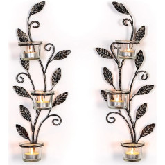 Sziqiqi Candle Holder Wall Leaf - Sienas sveču turētājs Melns sveču turētājs ar 6 tējas lampiņām Stikla sienas sveču turētājs Sienas sveču turētājs Sienas tējas gaismas turētājs Svečturi Metāla svečturis viesistabai Vannas istaba Ēda