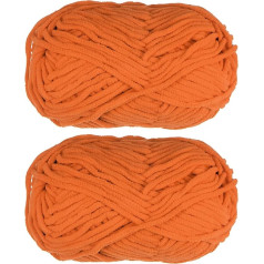 2 pavedieni šenila dzija Velvet Blanket dzija 2 x 100 g 6 Super Bulky Polyester Soft Adījumi tamborēšanai, aušanai, soma, šalle, cepure, tumši oranžs