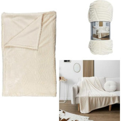 HOME DECO FACTORY MĪKSTO FAKTŪRA Mīļumaina sega Cream Beige XXL - Augstas kvalitātes vilnas sega ar reljefu rakstu - pūkaina kā gultas pārklājs - pleds dīvānam un dīvānam (200 x 150 cm)