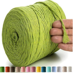 MeriWoolArt® Macrame Yarn Green - Macrame Yarn 4 mm spalvoti 225 m - itin minkšti medvilniniai verpalai, paprasta susukta makrame virvelė, skirta makrame kabinti ant sienos, pakabinti krepšį, užuolaidas ir kt.