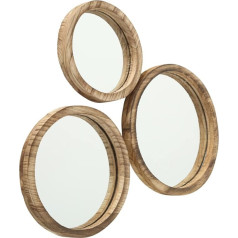 Nagina International The Rustic Boho Chic Porthole Mirror Trio Set of 3-10, 12 un 13 ¾ collu diametra spoguļu komplekts, stikls un ilgtspējīgs koks, Whole House Worlds