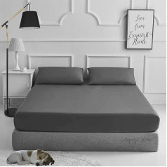 EXQUIZIT HOME Plain Fitted Sheet ar atbilstošiem 2 spilvendrānām Poly Cotton Percale Easy Care King Size Flat Sheet