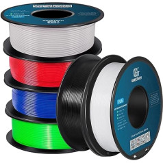 GEEETECH Poliakta skābes (PLA) filaments 1,75 mm 3D printeriem, 6 ruļļi (melns, balts, pelēks, sarkans, zaļš un zils), 6 x 1 kg, krāsu komplekts