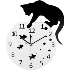 Timelike Fishbowl Cat Clock/Creative Wall Clocks/Home DIY apdare Clock/Cat on Clock Living Room Mirror 3D Wall Design Black/White