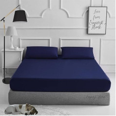 EXQUIZIT HOME Plain Polycotton Percale Easy Care Pieguļoša gultas pārklājs ar atbilstošiem 2 spilvendrānām Navy Blue