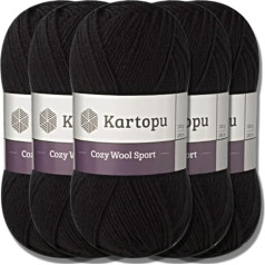 Hobby YARN Kartopu Cosy Wool Sport dzija, 5 x 100 g, Turcijas augstākās kvalitātes vilna, kokvilna un akrils, vienkārša adāmadaba, adāmadaba, adāmadaba tamborēšanai, adīšanai (940)