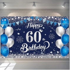 Laimīgu 60. dzimšanas dienu Banner Navy Blue Silver Happy Birthday Backdrop 4x6ft Dzimšanas dienas foto fona foto fons 60 gadu vecumam dzimšanas dienas jubilejas svinībām (zils)