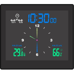 ThreeH dušas sienas pulkstenis Digitālais virtuves modinātājs ar taimeri Ūdensizturīgs temperatūras mitruma displejs 3 uzstādīšanas iespējas Melns