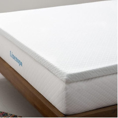 Linenspa 5 cm Infused Foam Mattress Topper ar rāvējslēdzēja aizdares pārvalku Gel matracis ar atmiņas putām un pārvalku ar rāvējslēdzēju, balts, 180 x 200 cm