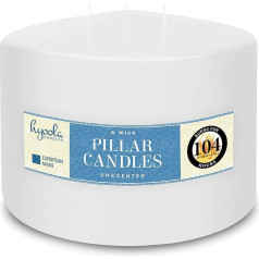 HYOOLA White Pillar Candles Large Three-Wick Candle - 15 x 12 cm - Unscented Large Pillar Candles - Candle Long Burning Time 104 Hours - Candle Large Made in EU