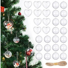 20 x Ziemassvētku Baubles un plastmasas Baubles un 10 x sirds Ziemassvētku eglīte DIY Baubles, Ziemassvētku eglītes rotājumi Ziemassvētkiem, svētkiem, kāzām, pusei