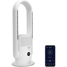 djive ARC Heater 3-in-1 gaisa attīrītājs, ventilators un ventilatora sildītājs bez rotatora, 2000 W, HEPA 13 filtrs, UV-C, App Control, Alexa, Google Home, bērniem drošs, dzīvojamai istabai, birojam, tīri balts