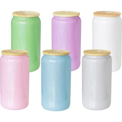 VACVOU Sublimācijas stikla tumbleris ar bambusa vāku un salmiņu Iridescent Sublimācijas stikla burkas Tumbler Dzirkstošais varavīksnes mirdzums 16oz Sublimācijas alus glāzes skārda