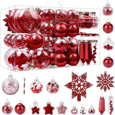 SHareconn Christmas Baubles, 80 caurspīdīgu plastmasas Ziemassvētku Baubles, Ziemassvētku eglīšu rotājumi, DIY caurspīdīgas Baubles brīvdienām/ kāzām/ ballītei (sarkans)