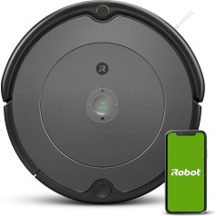 iRobot Roomba 697, ar lietotni vadāms robotizēts putekļsūcējs (putekļsūcējs robots), netīrumu noteikšanas tehnoloģija, 3 posmu tīrīšanas sistēma, individuāla regulēšana, izmantojot lietotni, saderīgs ar balss palīgiem, pelēks