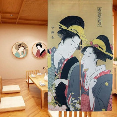 LIGICKY Japāņu aizkari Noren Hokusai Hokusai Ukiyoe Long aizkari Durvju aizkari Aizkari guļamistaba Gobelēns mājas tekstilizstrādājumu Room Divider, 85 x 150 cm, Kioto Geisha Girls