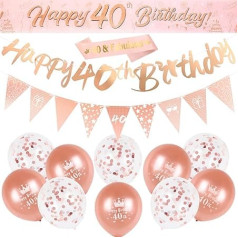 40. dzimšanas dienas dekorēšanas komplekts Rose Gold Happy 40th Birthday Banner Trīsstūra karogs Confetti baloni Dzimšanas dienas svinību dekorācijas piederumi Vecums 40 gadi