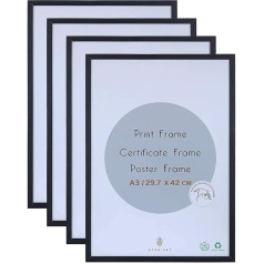 ATOBART 4 Pack A3 Black Picture Frame 29.7x42cm Solid Wood Sertifikāta rāmis Sienas karājas Picture Frame