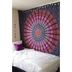 Marubhumi Indijas Tradicionālā Hipiju kokvilnas gobelēns Rainbow Boho Hipiju pludmales sega aizkars Sienas aizkars Bohemian Wall Hanging 238x208cm (Rainbow) Purple