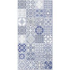 Panorama Vinyl Carpet Hydraulic Tiles Jaen Blue 60 x 110 cm - Kitchen Floor Mat Kitchen Mat - Non-Slip Flame Retardant - Large Carpet - Rugs PVC