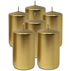 Hyoola Metallic Pillar Candles - Candles Gold Pack of 6 - Pillar Candles Gold - Decorative Pillar Candles Large Made in EU - Candles Long Burning Time - 6 cm x 10 cm