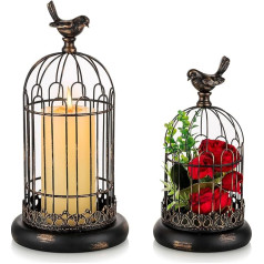 Sziqiqi Bird Cage Candle Holder Decorative Shabby Chic 27 cm / 37 cm Wire Cage Lantern Candle Holder Set of 2, Black Metal Candle Holder Pillar Candles for Farmhouse Dining Table Fireplace Coat Living